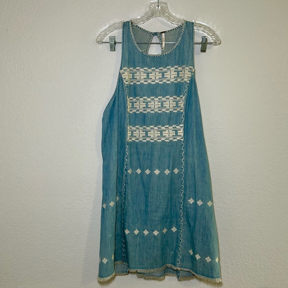 Free People Blue Cream Mini Dress women’s medium western country boho summer